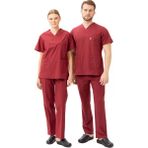 Kardelen İş Elbiseleri Santolina V Yaka Üniforma - Doktor, Hemşire, Sağlık Çalışanları İçin Rahat ve Dayanıklı Scrubs - Bordo