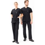 Kardelen İş Elbiseleri Santolina V Yaka Üniforma - Doktor, Hemşire, Sağlık Çalışanları İçin Rahat ve Dayanıklı Scrubs - Siyah