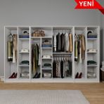 Kardelen Serisi 300 cm Mat Beyaz 8 Kapılı 14 Raflı Elbise Dolabı - Gardırop Seti