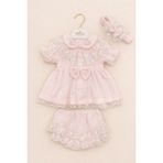 Kardeşler Bebe Dantel Detaylı Fiyonklu Kız Bebek Takım 3 Parça Yazlık Pamuklu Elbise Şort & Bandana - 6 - 9 Ay - Pembe