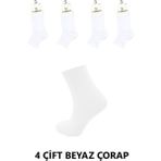 Kardeşler Çorap Kadın Beyaz Renk Pamuklu Yarım Konç Tenis Çorap 4'lü Paket - 36 - 40