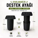 Kare Başlı Siyah Ayarlanabilir Destek Ayağı 9.5X17 Cm Sert Plastik Mobilya Dolap Masa Ayağı