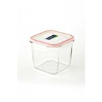 Kare Cam Saklama Kabı, 120 ML, Pembe Silikon Kapaklı, Temperli Cam, 6x6x5 CM, Derin Dondurucuya Uygun