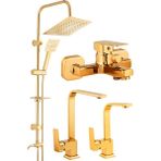 Kare Gold Mutfak Lavabo Banyo Bataryası Set Tepe Duş Seti Lüks Batarya