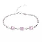 Kare Model 5 mm Pembe Zirkon Taşlı 925 Ayar Gümüş Kadın Bileklik