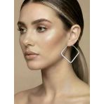 Kare Model Halka Silver Renk Çelik Küpe 5,5Cm