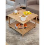 Kare Orta Sehpa Ahşap Ayaklı Sehpa Iki Raflı Sehpa Dekoratif Sehpa Gazetelikli - Safir Meşe-60x60