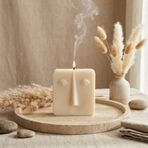 Kare Picasso Yüz Dekoratif Mum Bal Mumu ve Soya İçerikli Modern Mum