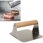 Kare Smash Burger Presi,16 cm ,3 mm 304 Paslanmaz Çelik Burger Presi, Ahşap Saplı , Ağır Hizmet Burger Şutu,