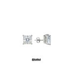 Kare Tırnaklı Zirkon Tektaş Rodyumlu Vidalı Unisex Gümüş Küpe 8Mm[Oysy140]