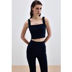 Kare Yaka Crop Bluz - Lacivert