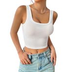Kare Yaka Düşük Sırtlı Beyaz Renk Fitilli Crop Top Bluz (Beyaz, S)