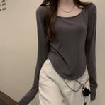 Kare Yaka Slim Fit Üst, Kare Yaka Tişörtler - Slim Fit Düzensiz Tişörtler,Yumuşak Kadın Üstleri, Gündelik Giyim için Şık Taban Gömlek, Okul, Arkadaşlık