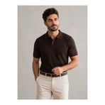 KAREL BUTİK Erkek Slim Fit Dar Kesim Düğmeli Kahverengi Polo Yaka Tişört
