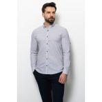 Kareli Beyaz Renk Slim Fit Keten Erkek Gömlek - 2XL