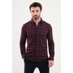 Kareli Bordo Slim Fit Yün Erkek Gömlek - 2XL