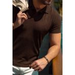 Kareli Desenli Kahverengi Slim Fit Apaç Yaka Erkek T-Shirt