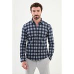 Kareli Gri Slim Fit Yün Erkek Gömlek - XL