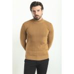 Kareli Kamel Slim Fit Yarım Balıkçı Yaka Erkek Triko Kazak - 2XL