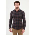 Kareli Kiremit Rengi Slim Fit Yün Erkek Gömlek - 2XL