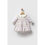 Kareli Müslin Elbise - Desen 2 - Krem - 3 - 6 Ay