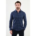 Kareli Saks Slim Fit Yün Erkek Gömlek - 2XL