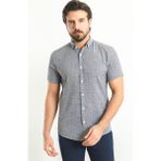Kareli Siyah Renk Slim Fit Kısa Kollu Keten Erkek Gömlek