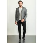 Kareli Siyah Renk Slim Fit Mono Yaka Keten Erkek Ceket - 50