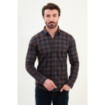 Kareli Slim Fit Yün Erkek Gömlek - Lacivert - Kiremit