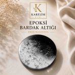 Karelim Home 4 Lü Epoksi Bardak Altlığı Gümüş Varaklı Özel Seri - 000-Siyah