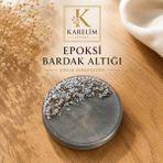 Karelim Home 4 Lü Epoksi Bardak Altlığı Gümüş Varaklı Özel Seri - Gri