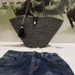 Karelim Home Kadın Siyah Omuz Çantası Kırçıllı Çanta Jüt Ip Orta Boy Kadın Omuz Çantası 25 cm - 00-Siyah