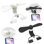 KARELLS 2 adet mini cep telefonu fanı, mini cep telefonu vantilatörü, taşınabilir soğutucu döner vantilatör, mobil telefon soğutma fanı, 3'ü 1 arada fan, Lightning/Type-C telefonlar/Micro-USB için