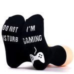 KARELLS Eğlenceli çoraplar, oyun çorabı, "Bitte nicht stören,I'M GAMING DO NOT DISTURB" yazılı, oyuncular için hediye, 12 yaş erkek çocuklar için hediye, Beyaz, 46