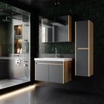 Karen Banyo 80 cm Dallas Aynalı Somono Meşe Antrasit Takım Banyo Dolabı