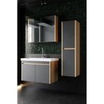 Karen Banyo Dallas 80 Cm Lavabolu, Aynalı Banyo Dolabı, Lavabo Dahil, Boy Dolabı Dahil, S.meşe-Antrasit Antrasit