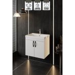 Karen Banyo Ege 60 Cm, Lavabolu Alt Banyo Dolabı, Kapaklı Banyo Alt Dolabı, Seramik Lavabo Dahil - Beyaz