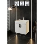 Karen Banyo Ege 60 Cm, Lavabolu Alt Banyo Dolabı, Kapaklı Banyo Alt Dolabı, Seramik Lavabo Dahil Teşhir