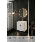 Karen Banyo Ege 60 Cm Led Aynalı, 2 Kapaklı Banyo Dolabı Seti, Seramik Lavabo Dahil, Led'li Beyaz