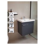 KAREN BANYO Kasırga 50 Cm, Lavabolu Alt Banyo Dolabı, Kapaklı Banyo Alt Dolap, Seramik Lavabo Dahil Antrasit Mdf