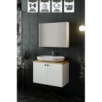 Karen Banyo Liva 80 Cm Tezgahlı, Aynalı Banyo Dolabı Seti, Seramik Lavabo Dahil, Beyaz, Mdf Teşhir
