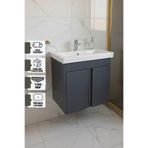 Karen Banyo Magma 50 Cm, Lavabolu Alt Banyo Dolabı, Kapaklı Banyo Alt Dolabı, Seramik Lavabo Dahil Antrasit Mdf