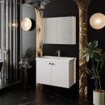 Karen Banyo Mimoza 80 cm Beyaz MDF Lavabolu Aynalı Banyo Dolabı Seti Seramik Lavabo Dahil