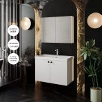 Karen Banyo Mimoza 80 Cm Lavabolu,Aynalı Banyo Dolabı Seti,Mdf Seramik Lavabo Dahil,Beyaz,Mdf Teşhir