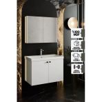 Karen Banyo Mimoza 80 Cm Lavabolu,Aynalı Banyo Dolabı Seti,Mdf Seramik Lavabo Dahil,Beyaz,Mdf Teşhir