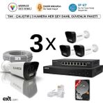 Karer 3'lü Ip-5mp-Poeli-Sesli -Gece Renkli- Su Geçirmez- Full HD-500GB-GÜVENLIK Kamera Seti - Beyaz