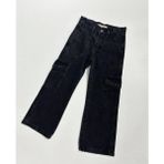 Kargo Cepli Geniş Paça Jean Denim Siyah Kız Çocuk Pantolon - 7 - 8 Yaş