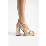 Karınca 1-935 Bej Saten 11 Cm Kalın Topuk Platform Abiye-gelin Ayakkabısı