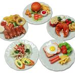 Karışık 5 Çeşitli Fırın Domuz Kaburgası, Somon Bifteki, Burger ve Spagetti Seti Bebek Evi Minyatür Gıda, Koleksiyonlar için Minik Yiyecek Bebek Evi Aksesuarları