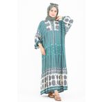 Karışık Desenli Viscon Elbise-Mint yeşili